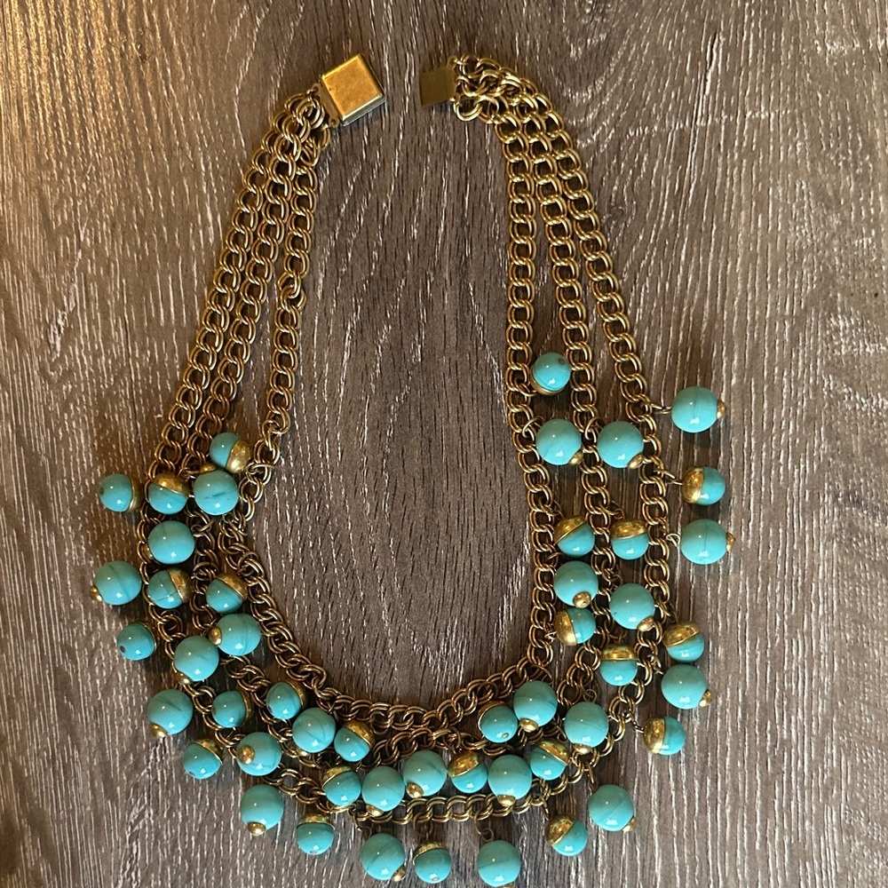 Elegant Gold and Turquoise Beaded Necklace
